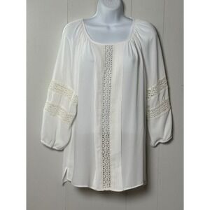 Catherine Malandrino Women's White Lace Pintuck Boho Crochet Top Sz XL